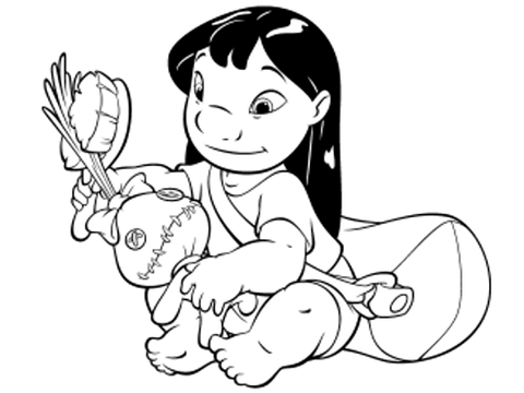 Lilo Is Brushing Her Doll  Coloring Page